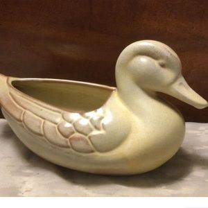 Vintage Frankoma creamy stoneware ceramic 10 inch mallard duck planter 208A